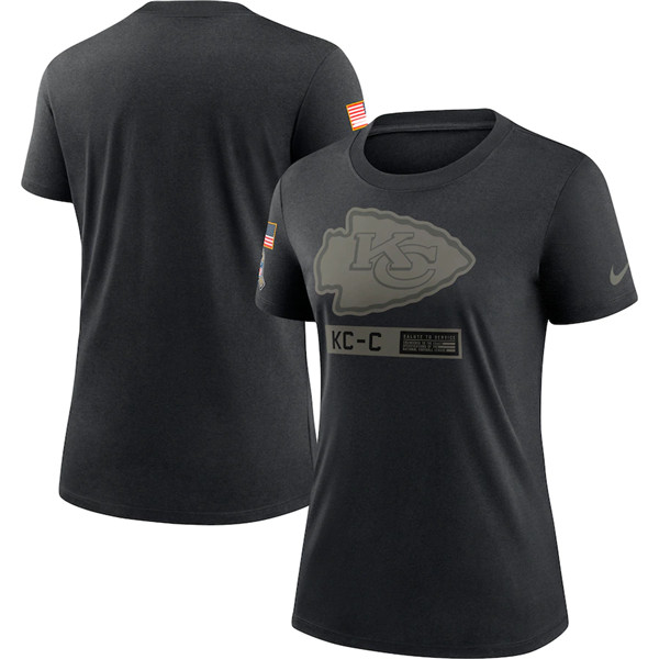 Women's Kansas City Chiefs 2020 Black Salute To Service Performance NFL T-Shirt (Run Small) - Click Image to Close